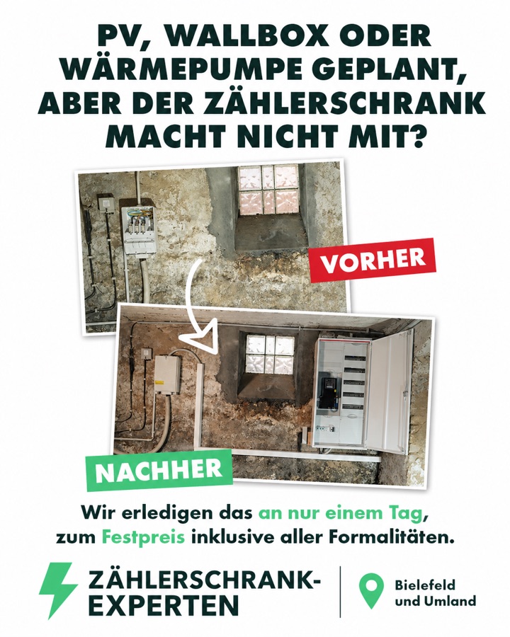 Zählerschrank vorher und nachher, moderne Sanierung